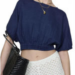 Mango  Cotton Top with Puffed Sleeves Night Blue NWT Large Photo 0