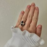 Boutique Black Silver Rhinestone Flower Ring “Trudie” Glam Classic Dark Femme Beautiful Jewelry Photo 1