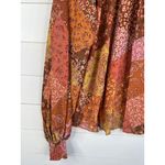 Aura Blouse Womens Size L Patchwork Tie Neck Long Sleeve Bohemian Relaxed Fit Photo 4