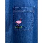 Blair Denim Embroidered Flamingo Palm Tree Dress XL Blue Cotton Vacation Coastal Photo 3