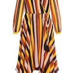 City Chic Dress Gold Stripe Multicolored Maxi Sz 22W NWT V Neck Asymmetrical Hem Photo 1