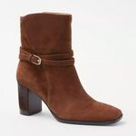 Ann Taylor Wraparound Buckle High Block Heel Suede Boots size 6 New Dark Maple Photo 0