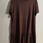 Chic Brown Short Sleeve Dress with Pockets Size XXL Photo 0