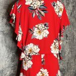 Umgee | Red Floral Faux Wrap V Neck Flutter Hem Shorts Romper Women's Photo 7