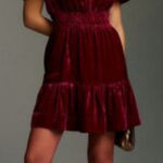 Anthropologie The Somerset Mini Dress Velvet Edition Magenta Berry Size XXS NWT Photo 0