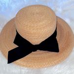 Talbots  Tan Sun Hat With Black Bow 100% Straw Photo 0