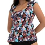 Fit 4U size 16 Kokomo cap sleeve swim top lined black floral print slimming NWT Photo 10