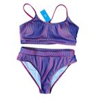Cupshe  Purple Pink Stripe High Waisted Bikini Set Top Bottom Size L Photo 6