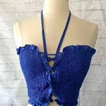 Boutique Blue Lace-Up Top Photo 2