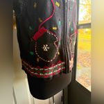 Vintage 90s Studio Joy winter mittens holiday fringe knit sweater vest, size XL Red Photo 1