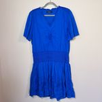 Ralph Lauren  Sizanna Embroidered Smocked Waist A-Line Dress Royal Blue 18 Photo 1