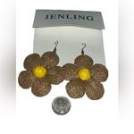 Raffia Wrapped Flower Drop Earrings Brown Photo 1