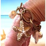 Vintage Sealife Toggle Charm Bracelet Starfish Beach Fish Coral Chain Link Gold Photo 4