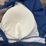 Cupshe New Bikini Womens Medium Navy Plunge Bikini Top Striped Bottom Flaw Photo 3