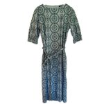 ZARA  blue and green embroidered tie waist shift midi dress small Photo 10