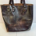 Fossil  Heavy Glove Leather Black Distressed Large Tote Bag Unlined Double Handle Photo 2