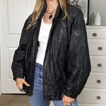 Black leather ruffled unique western bomber Size L Photo 2
