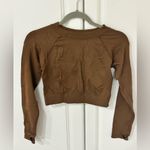 Women 2 Piece Seamless Long Sleeve Top & Biker Shorts Size Medium Brown Photo 1