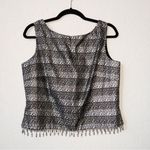 Vintage Cachet Black Silver Metallic Beaded Fringe Sleeveless Vest Size 14 Photo 0
