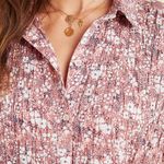 Pilcro Anthropologie Sasha Smocked Boyfriend Blouse Women's XS Pink Boho Hippie Photo 3
