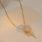 Double Layer Rotable Sunflower Necklace For Women Gold Photo 4