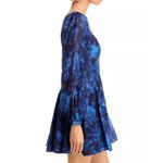 AQUA  Women's Blue Floral Square Neck Long Sleeve Mini‎ Dress Photo 2