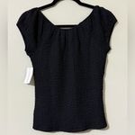 Lucky Brand  jet black short sleeve textured top rounded square neck medium NWT Photo 3