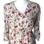 J for Justify Floral Print 3/4 Sleeve Button Front Gold Details Tunic Blouse Photo 54