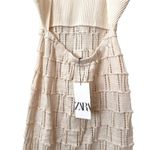 ZARA Knit Combo Crochet Midi Dress Ecru NWT Medium Photo 4