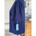 Draper James Blouse Women's Navy Blue Preppy Southern Eyelet Sleeve Sz L New Photo 5