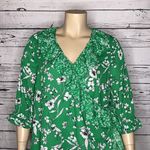 Cato Size XL Green & White Floral Print Ruffle Trim V-Neckline Wrap Blouse Top Photo 1