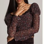 Anthropologie Maeve Mutton Sleeve Mesh Lace Scoop Neck Ditsy Floral Top Sz M Photo 0