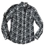 J. Crew Ruffled Neck The Perfect Shirt‎ Snowcat Print Size XS Black Photo 3