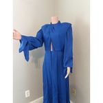 FARM RIO SHOULDERPADS SATIN LONG SLEEVE BLUE MAXI DRESS SIZE LARGE $260 NWT #194 Photo 8
