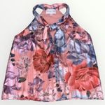 Adelyn Rae Sloan Tie Neck Halter Top Peach Multicolor Floral Dainty Silky XS Photo 2