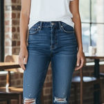 Current/Elliott  Distressed Denim Jeans Women's Size 28 Ripped Knee Dark Wash Photo 0