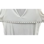 ZARA  Blouse Womens S White Pleated 3/4 Bell Sleeve Fringe V Neck Semi Sheer Top Photo 5