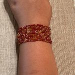 Seed Bead Multi Strand Bracelet Red Gold Clear 2 sizes Ball Loop Closure Boho Photo 4