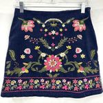 Harper Heritage  Navy Blue Corduroy Lined Mini Skirt Floral Embroidery Womens M Photo 0