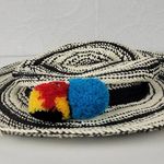 Hinge Two Tone Panama Hat Black White Wide Brim Woven Straw Pom Pom Summer NWOT Photo 5