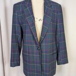 American Vintage 90s Heritage Plaid Wool Vintage Single Breasted Blazer Green Blue Red Medium Photo 13