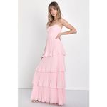 Lulus NWOT  Seriously Sensational Light Pink Strapless Tiered Maxi Dress Size M Photo 7