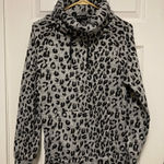 Derek Heart Gray Leopard Animal Print Funnel Neck Long Sleeve Hoodie Photo 0