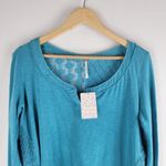 Free People NEW Long Sleeve Eyelet V-neck Blouse Open Knit Blue Size L Photo 1