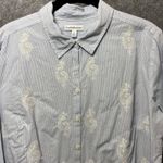 Croft & Barrow Blue Stripe Embroidered Button Down Shirt Women's Size L Photo 1