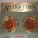 Antiquities 14K Gold Filled Posts Resin Filled Soldier Cameo Round Earrings Photo 0
