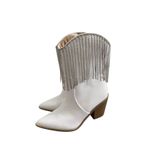 Berness Cow Girl Boots Size 5.5 Pointed Toe Block Heel Rhinestone Fringe White Photo 1