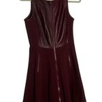 Tibi Maroon Lamb Leather Combo Sleeveless Skater Mini Dress Size 4 Photo 0