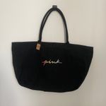 PINK - Victoria's Secret Victoria's Secret PINK Canvas Tote Bag Black Rainbow Logo Large Duffel Travel Photo 0