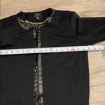 Tahari NWT T Black Collarless Open Front Faux Leather Trim Jacket Blazer M Photo 5